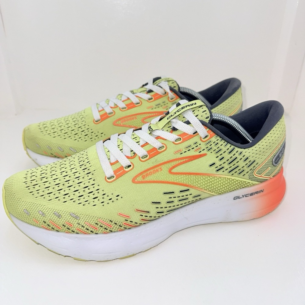Brooks Glycerin 20 Mens 10.5 Lime Red Cushioned Road Running Shoes 110382 1D 725